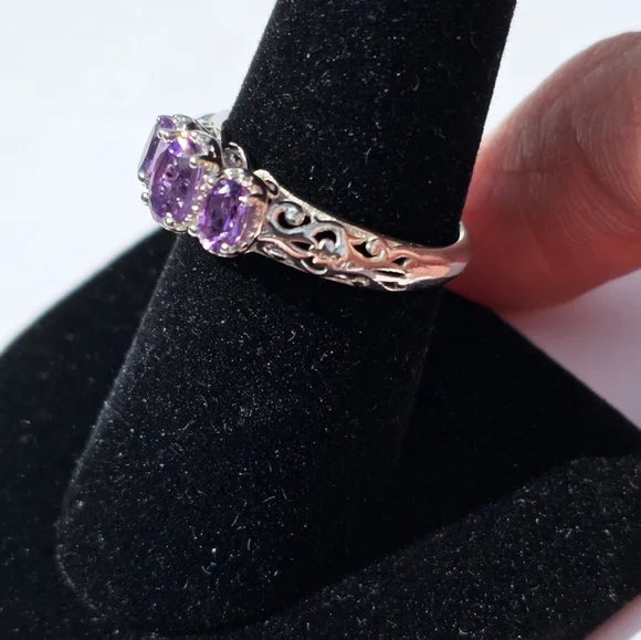 Genuine Amethyst Platinum over 925 Ring Size 8 - Picture 7 of 15